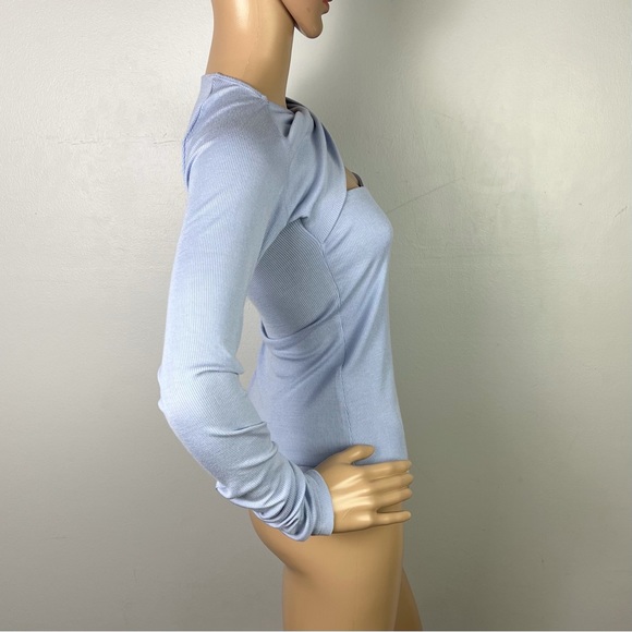 ALIX NYC BLUE RIBBED LONG SLEEVE BODYSUIT - Picture 6 of 9